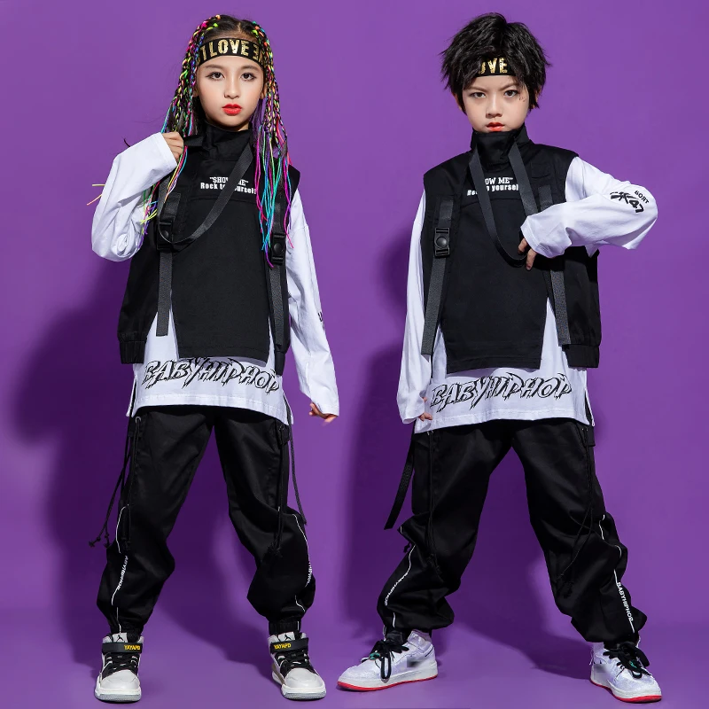 

Modern Hip Hop Dance Clothes For Girls Boys Street Dance Functional Vest Pants Child Concert Stage Show Costume Jazz Wear BL7958
