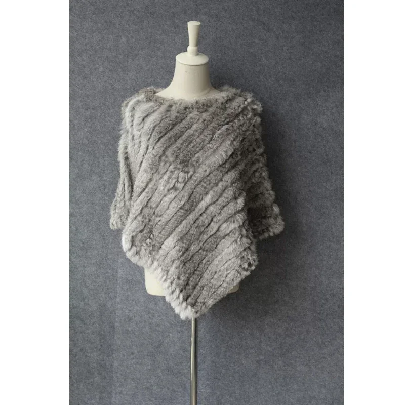 Spring Women Knitted Real Rabbit Fur Poncho Casual Female Autumn Winter Genuine Fur Cape Fashion Short Shawl