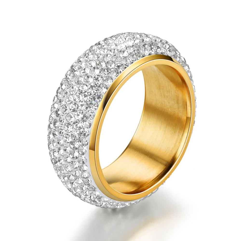 Hip Hop Iced Out Bling Arc Circle Ring Cubic Zirconia For Women Men Jewelry