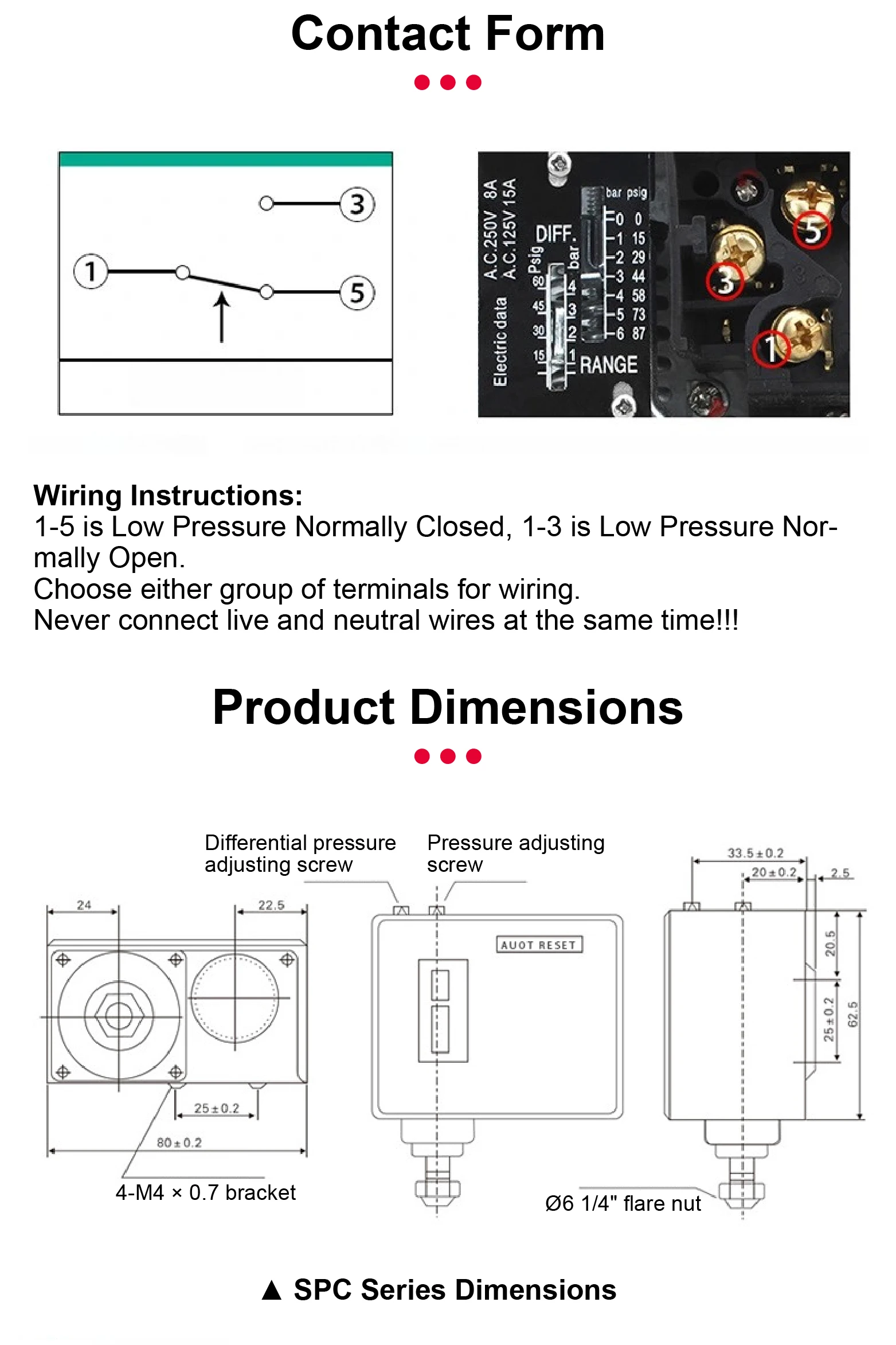 SPC-103 Adjustable Mechanical Pressure Switch for Water Pump Air Compressor Refr