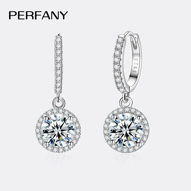 1CT Moissanite Earrings for Women S925 Pure Silver GRA Certified Diamond Round Drop Earrings Fashion Wedding Jewelry