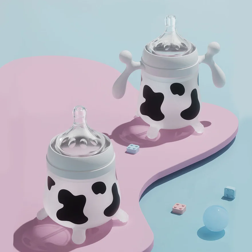 زجاجة تغذية أطفال من السيليكون ، حليب بقر لطيف مقلد لحديثي الولادة ، مضاد للمغص ، حليب مضاد للاختناق ، مستلزمات تغذية ، جديدة