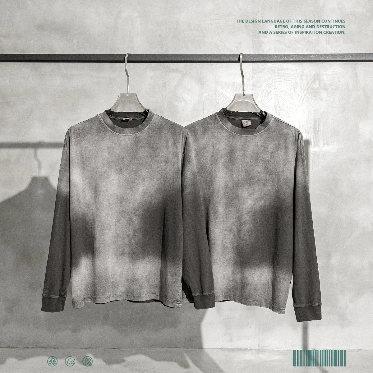 

Wash monkey's long-sleeved shirt with rounded collar