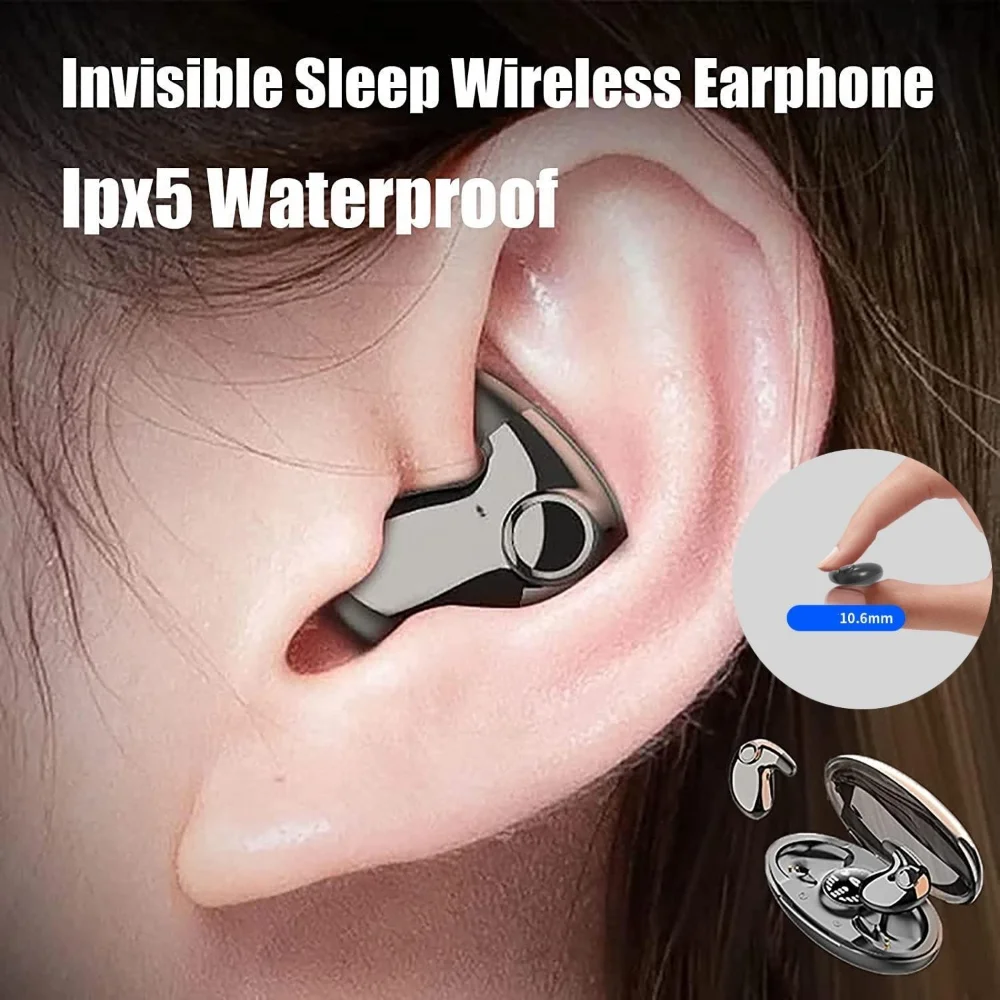 

Невидимые беспроводные наушники, Bluetooth 5.3 скрытые Наушники, IPX5 водонепроницаемые шумоподавляющие наушники с сенсорным управлением