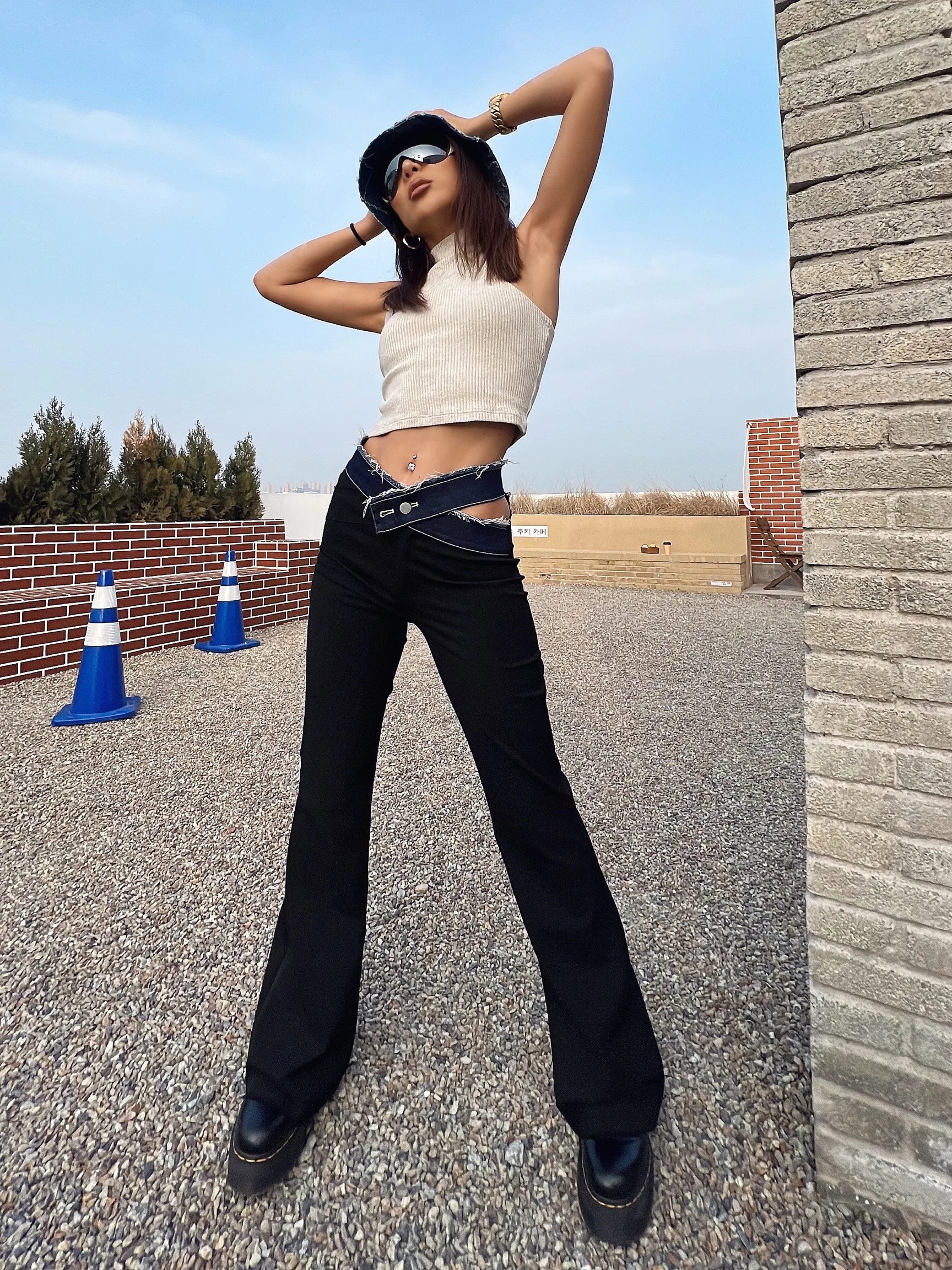 Women Designer bootcut Hight Waist Jeans 2022 New Trendy Fashion Elastic Huge stretch Splicing  Sexy Party Street Wear black capri pants