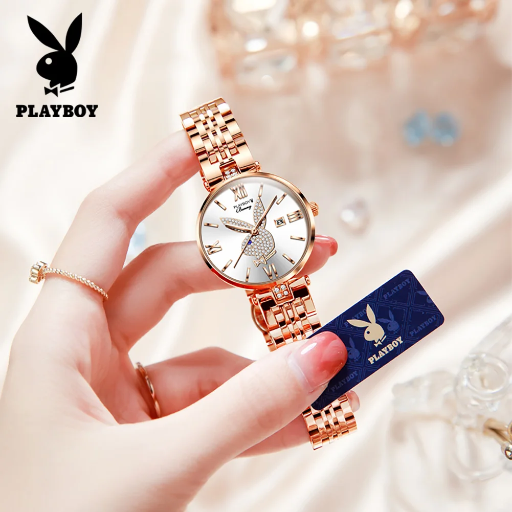 PLAYBOY Casual Fashion Quartz Watch for Women Original Luxury Trend Woman Wristwatches Waterproof Stainless Steel Ladies Watches 3