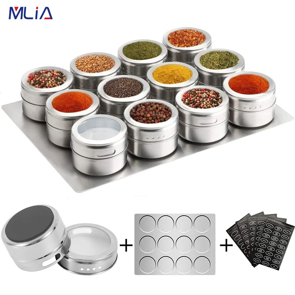 Mlia Magnetische Kruidenpotjes Met Spice Labels Rvs Magnetische Spice Blikken Base Magnetische Koelkast|Kruiden & peper Shakers| - AliExpress