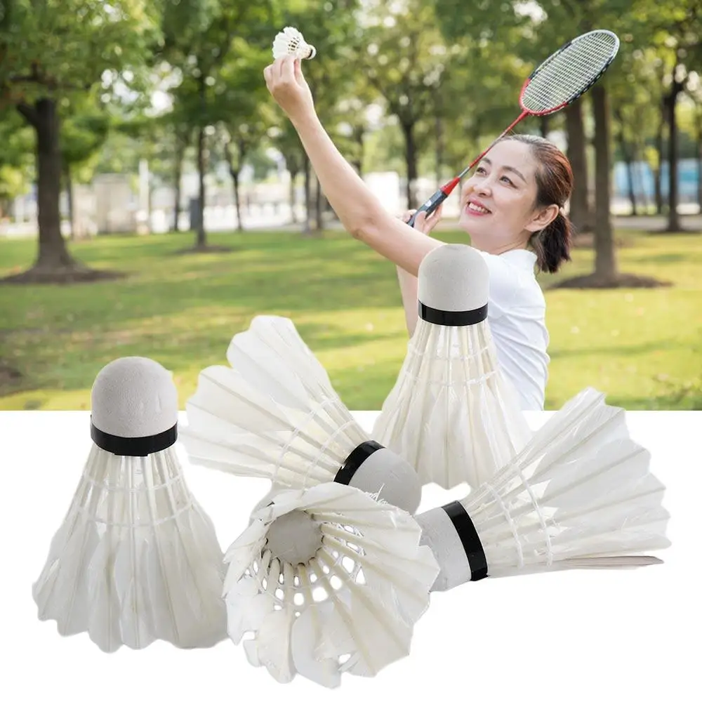 White Elastic Game Sports Outdoor Cork Badminton Balls Goose Feather 12 Pcs Shuttlecock