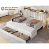 Bed Frame with 4 Storage Drawers, Upholstered Bed Frame and headboard with 2-Tier Shelves,Mattress Foundation with Wooden 4