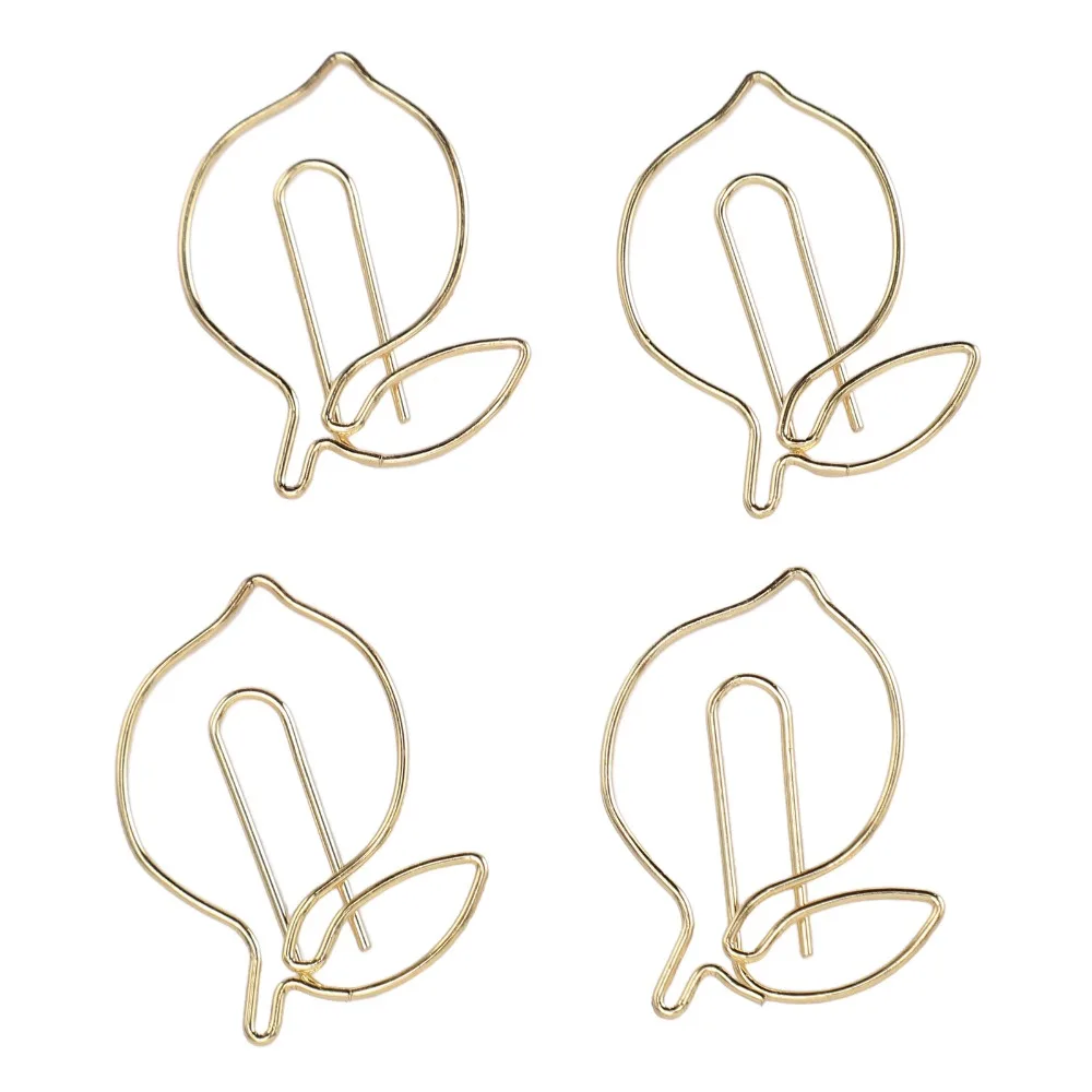 100Pcs 다목적 사용 레몬 모양의 종이 클립 전기 도금 골드 레몬 모양의 종이 클립 튼튼하고 귀여운 종이 클립 정리