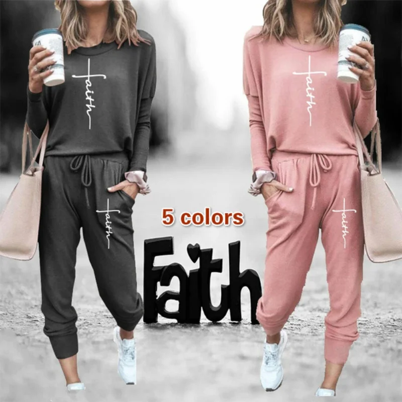 

Women Sports Suits Spring Autumn Hoodies + Pants Tracksuit Fashion Comfortable Outfit Solid Cotton Jogging Tracksuit
