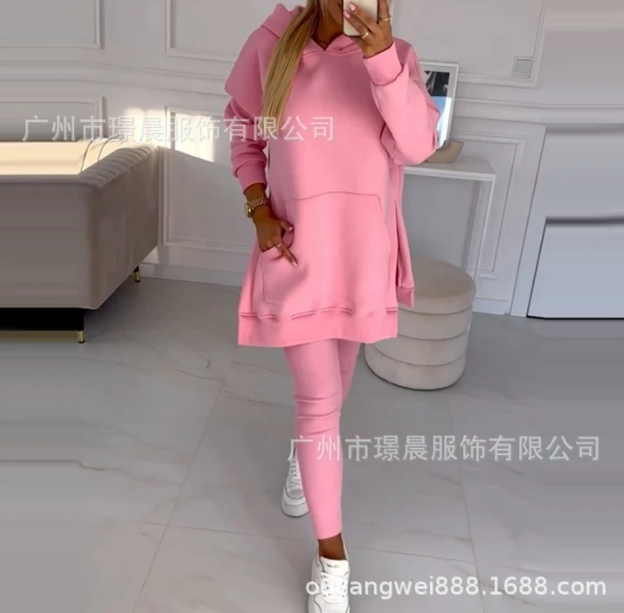 Women's Tracksuit 2024 Long Sleeve Loose Oversized Hooded Sweatshirts Pullover + Elastic Waist Trousers Pants Two Piece Set