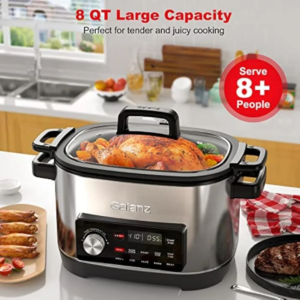 Galanz 8-in-1 Multi Cooker with Air Fry, Sous Vide, Rice, Sauté, Slow Cook, Steam,Roast, & Grill - Removable 8 QT Cooking Bowl 5