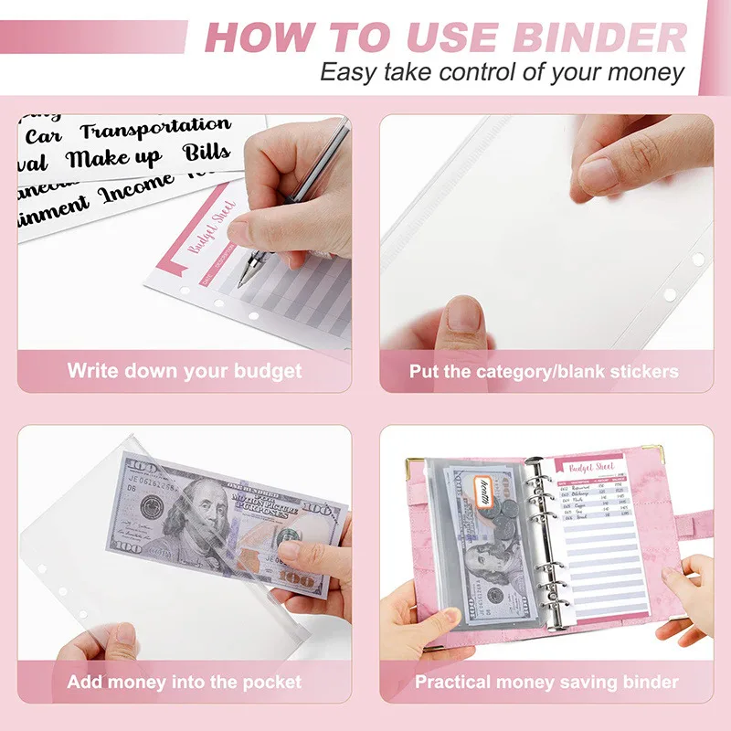 New Budget Plan Notebook A6 Cash Envelope Saving Money 6 Holes Binder for Financial Management A6 Loose-leaf Notebook Binder 5