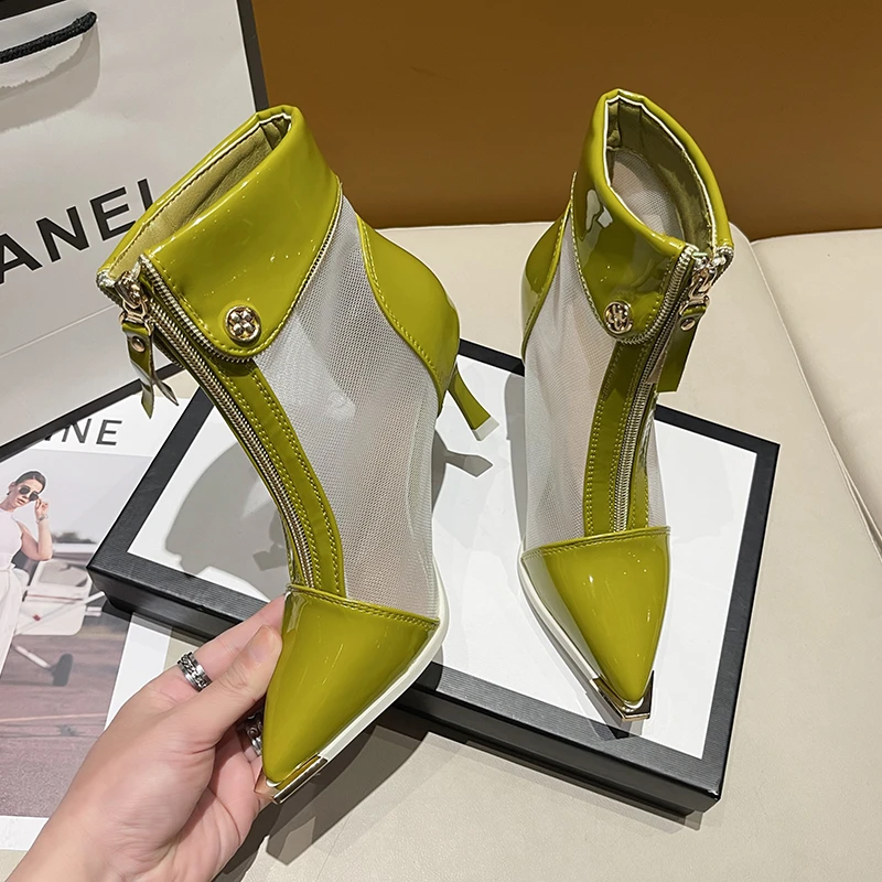 2024 New Tiletto Heel Women Boots Pointed Toe Retro British Style Sandals Women Mesh Breathable Shoes for Women Heels Sandals