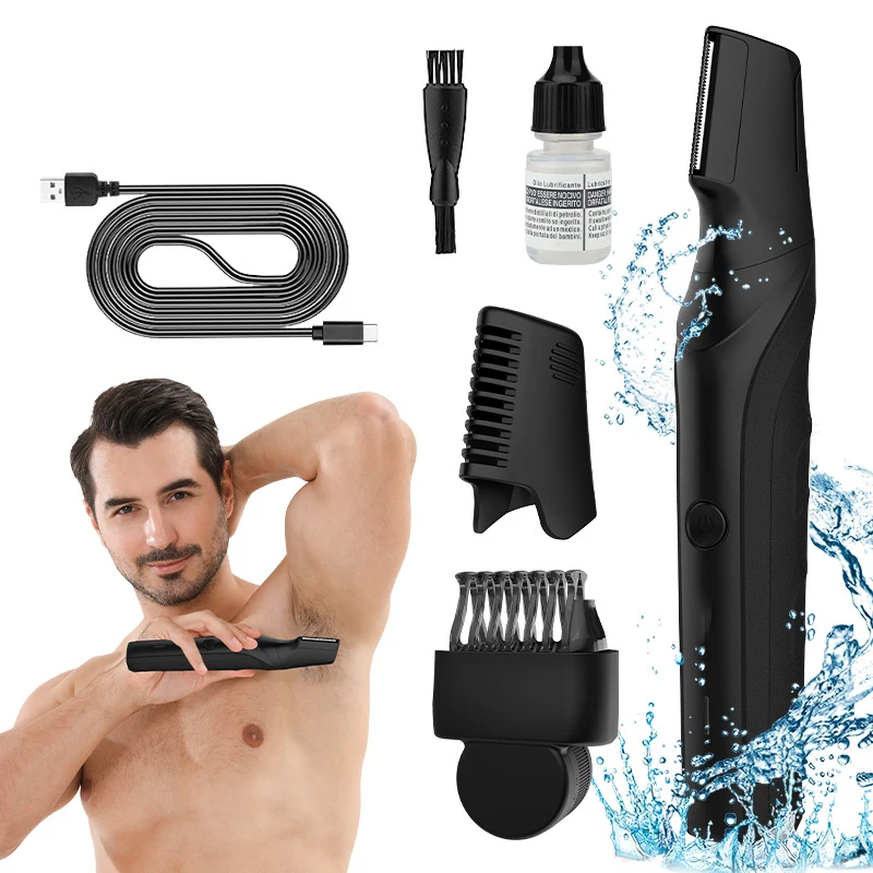 Body Hair Trimmer for Men Groin & Pubic Hair Trimmer Wet/Dry Cordless Body Groomer V-Shaped Trimming Head with 2 Comb Attachment, body trimmer