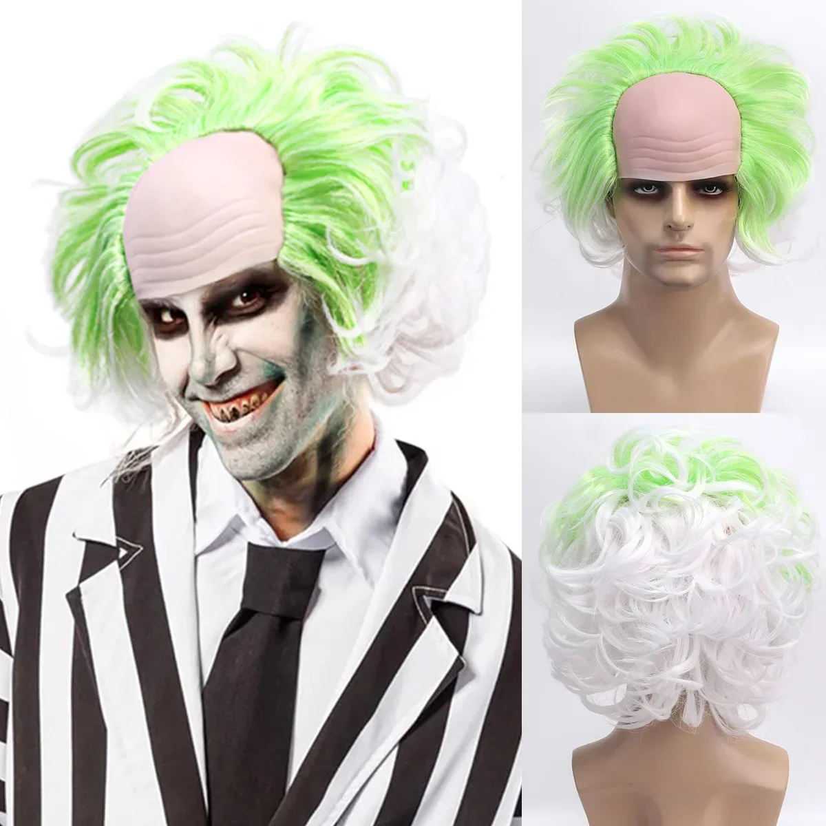 Movie New Beetlejuice Michael Keaton Cosplay Green White Wig