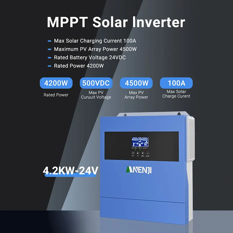 ANENJI 4.2KW 24V 태양광 인버터 하이브리드 온/오프 그리드 인버터 순수 정현파 100A MPPT 태양광 충전 컨트롤러 (태양광 패널용)