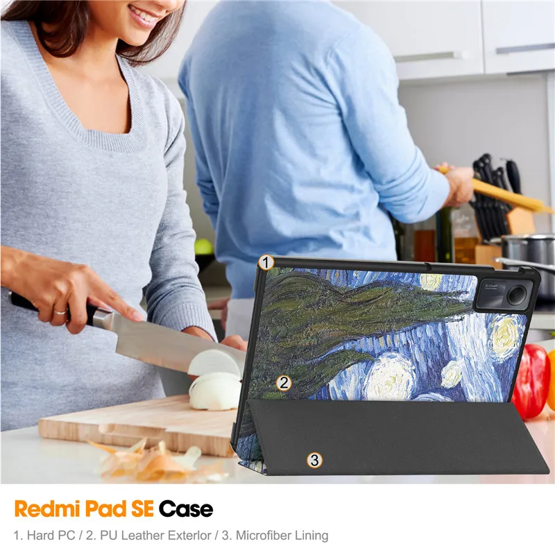 Estojo de Couro Tri-dobrável com Suporte Pintado Capa Inteligente para Xiaomi Redmi Pad se 11 2023 - Imagem 4