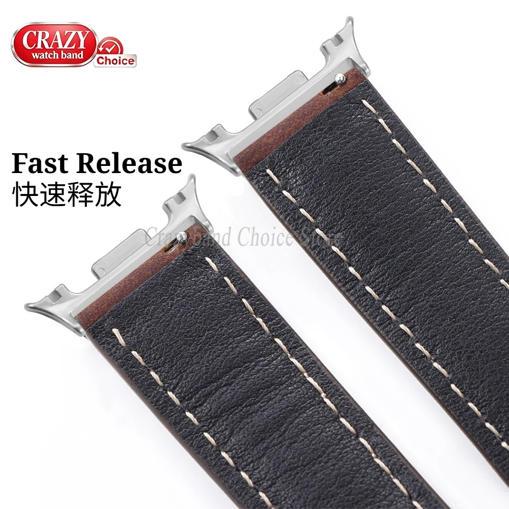Premium No-Gap Leather Watch Strap - Unisex Design with Metal Accents