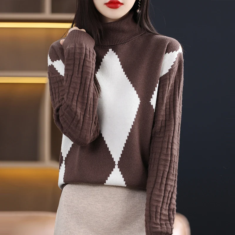 

New Autumn And Winter High Lapel Wool Sweater Women's Knitted Sweater Long Sleeve Joker Top Loose Fashion Bottoming Shirt
