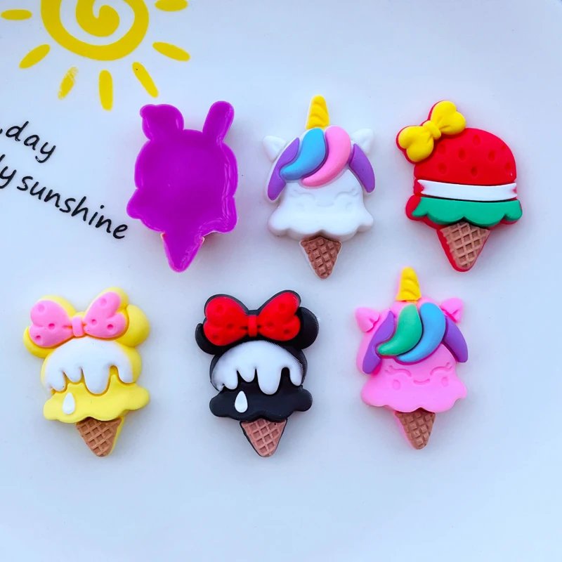 10 Pcs New In 2022 Cute Ice Cream Kawaii Flat Back Soft Rubber DIY Scrapbook Hair Accessories Home Decor Accessories K01