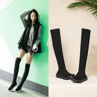 Sexy Sock Boots Knitting Stretch Boots Warm High Heels For Women Fashion Knee High Boots 2023 Spring Autumn Women Booties Female - Image 3