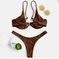 Sexy Underwire Bikini 2024 Mujer Women Solid Red Push Up Bra Thong Swimsuit Halter V Neck Bathing Suit Mini Micro Thong Swimwear - Image 4