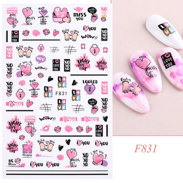 Vibrant Butterfly & Rose Pattern Valentine's Nail Art Stickers
