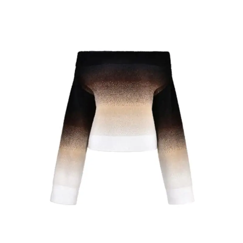 Gradient Fashion Off Shoulder Sweater Women Knitted Long sleeve Cropped Pullover Autumn Casual Female Chic Top Knitwear