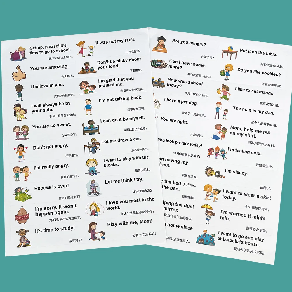 10 Sheets Family Daily Routines Sentences Stickers Situational Early Childhood Education Sticker Label for Kids Learning 4