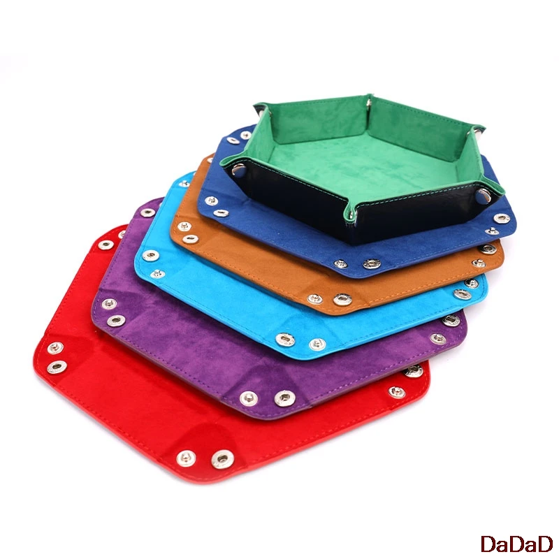 

Foldable Dice Tray Box PU Leather Folding Hexagon Key Storage Coin Square Tray Dice Game for RPG DnD Table Board Games 6 Color