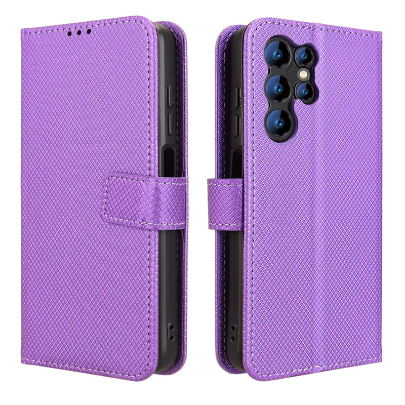 Luxury Diamond Pattern PU Leather Wallet Case with Lanyard - Elegant Phone Cover