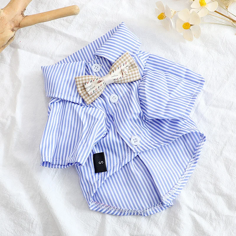 Description Picture 3 of itemPet Cat Clothes Summer Breathable Korean Style Striped Shirt Two Months German Curly Cat out Anti-Dirty Two Feet Apparel