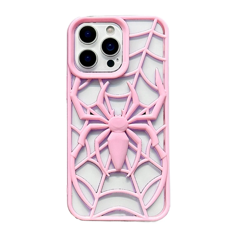 Pink Cool 3D Spider Hollow Heat-Dissipating Phone Case - Soft Silicone Back Cover