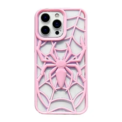 Pink Cool 3D Spider Hollow Heat - Dissipating Phone Case - Soft Silicone Back Cover - iPhone 15 Plus (PInk)