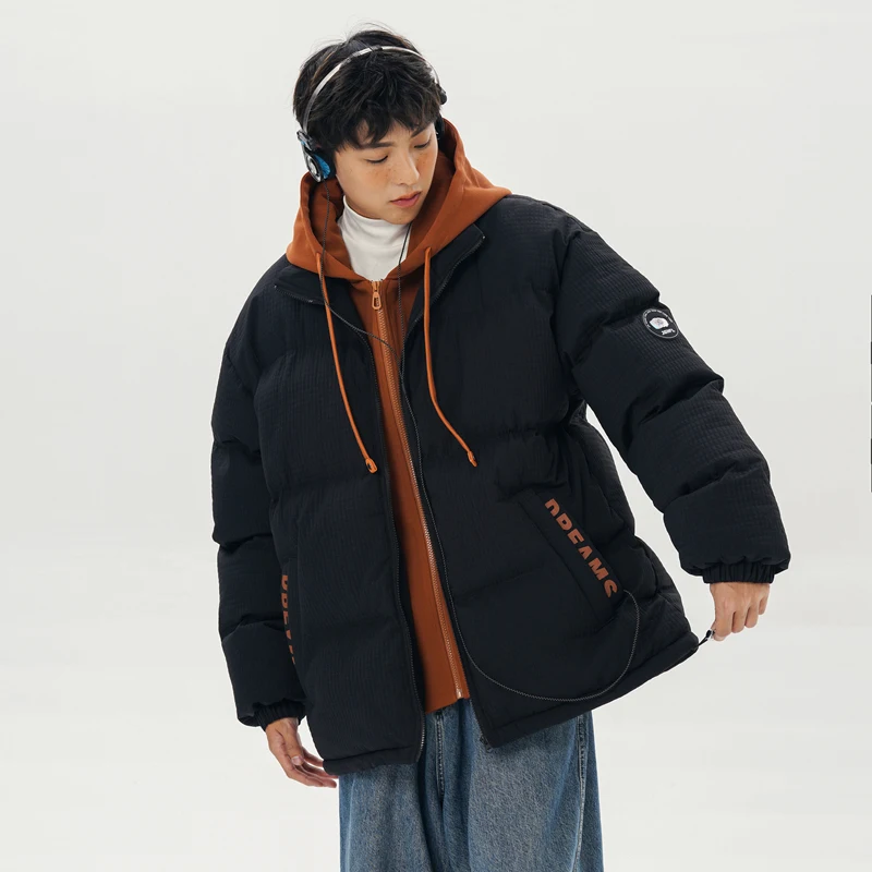 High Street Men's Jacket Winter Fake Two-Piece Hooded Coat Cotton-Padded Jacket Thick Warm Vintage Fashion Youth Oversize Parkas