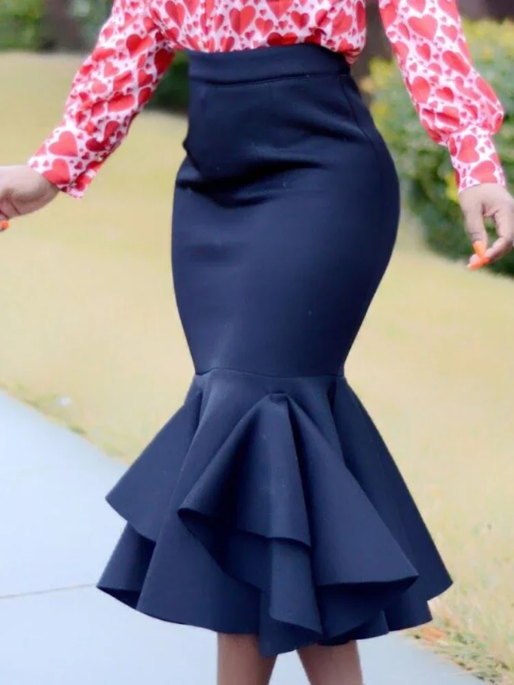 

Women Bodycon Mermaid Skirt High Waist Slim Ruffles Package Hip Tight Classy Sexy Saias Jupes Falads Elegant Femme Office Ladies