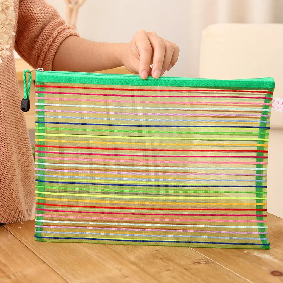 Nylon Pencil Case Simple Rainbow color Mesh Document Bag Multicolor Zipper Stationery Bag Storage Office School Supplies file bag
