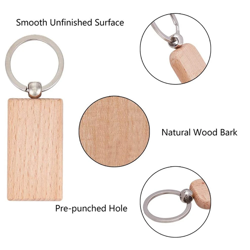 Pack Of 10 Blank Wooden Key Chain Personalized EDC Wood Keychain Key Ring  Key Tags DIY Keychain Supplies for Craft (round)