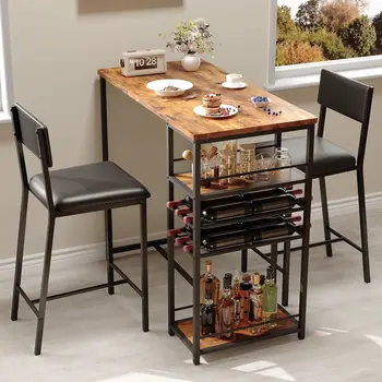 2-Person Counter Height Dining Set with Storage Shelves & Upholstered Chairs, Space-Saving Bistro Table for Kitchen,Small Spaces