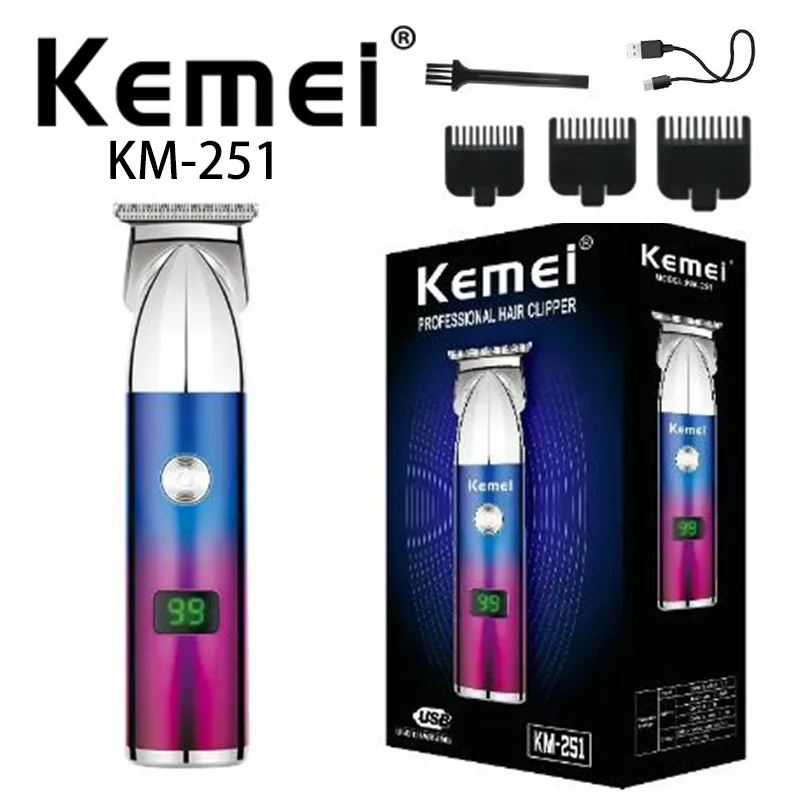 Kemei KM-251 Amazon Cross-border Gradient Color LED LCD Digital Display Two Speed Variable Frequency Electric Hair Clipper