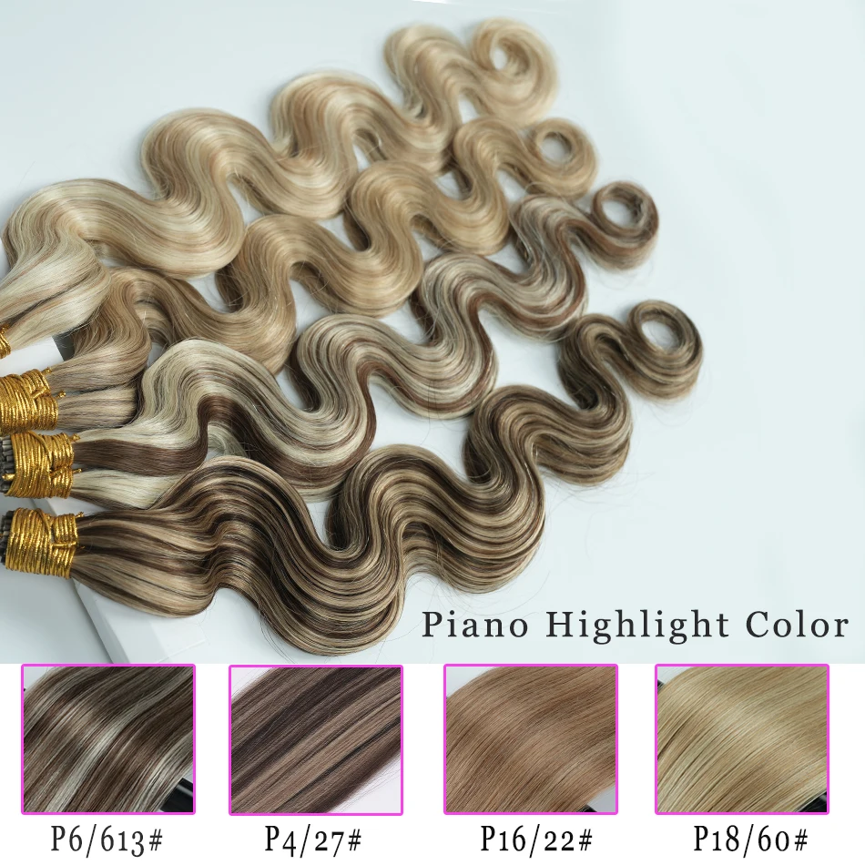 Body Wave Itip Hair Extensions #P4/27 Brown Highlight with Blonde Human Hair Extensions Keratin I Tip Cold Fusion 50/100 Strands