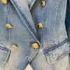 Top Quality Women Washed Denim Jeans Outwear Jackets Double Breasted Slim Short Female Casual Blazer 5