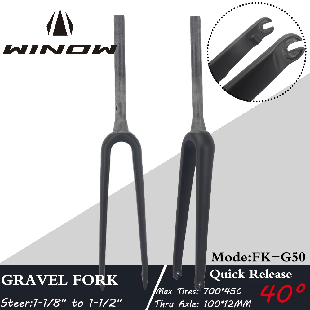 

Winow Gravel Carbon Fork 700C Quick Release Disc Thru Axle 100*12MM Bicycle Front Fork 1-1/8" to 1-1/2" Inner Cable Gravel Forks