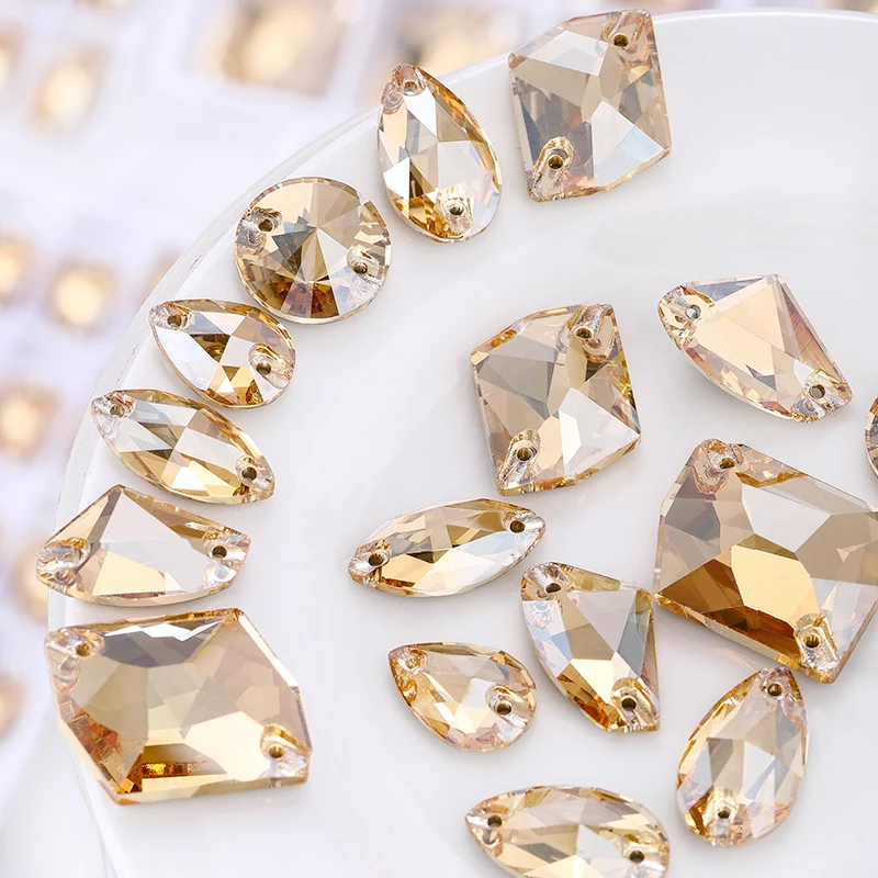 QIAO 골드 섀도우 크리스탈 글라스 GSHA AB 최고급 바느질용 스톤 플랫백 바느질형 라인스톤 의류, 가방 도매