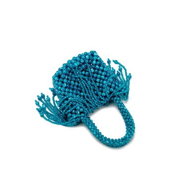 Borsa tote coreana con perline da donna 2026, nuova borsa a mano artigianale in acrilico con perline intrecciate e frange, borse a tracolla estive casual da spiaggia
