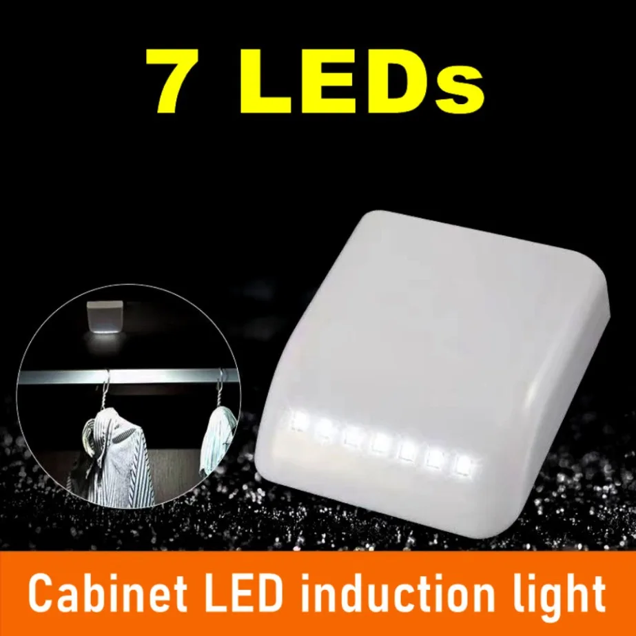 

PaaMaa Auto 7 LED PIR Induction Closet Lamp Motion Sensor Night Light Under Cabinet Drawer Light Battery Powered For Cupboard