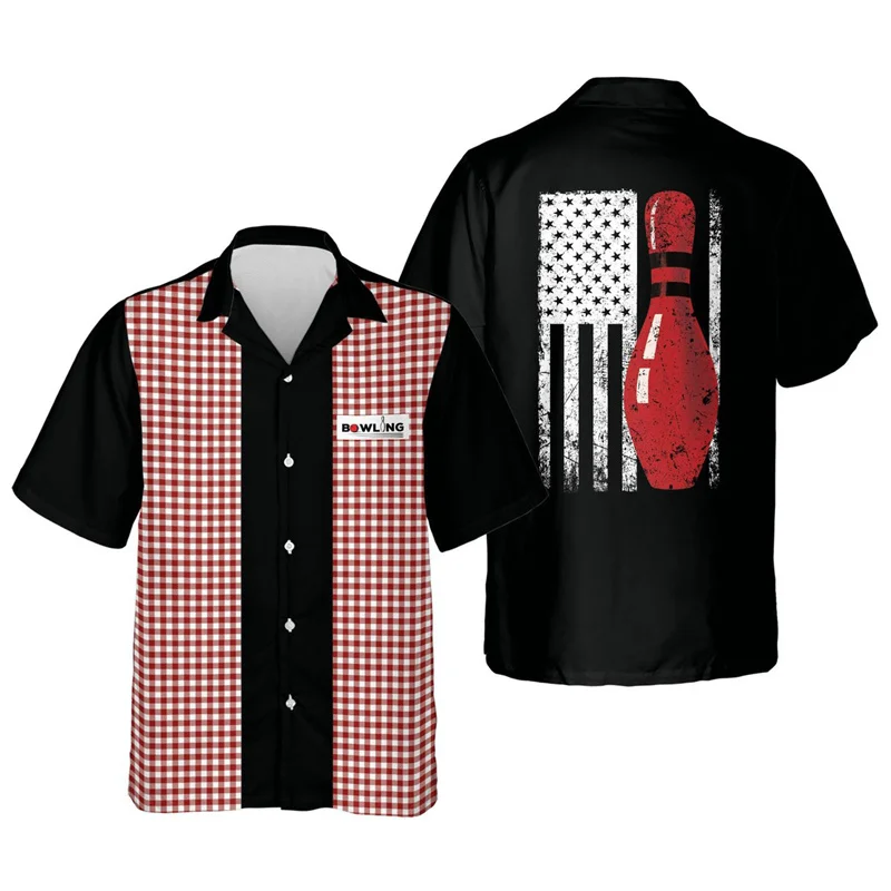 Sports Bowling 3d Printed Hawaiian Shirt For Men Cool Summer Beach Shirts Oversized Lapel Short Sleeves Tops Button Blouse 3