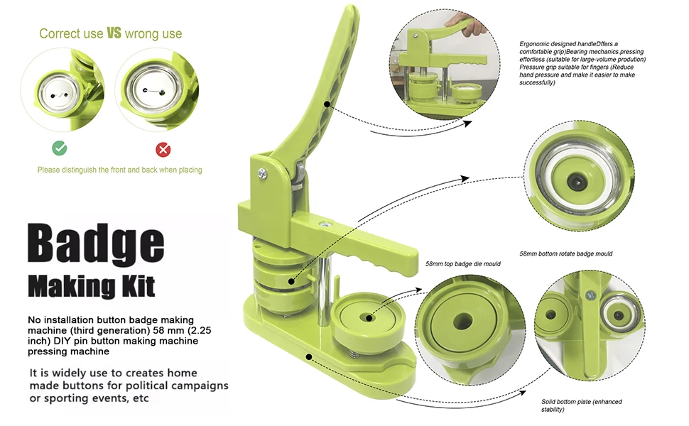 Description Picture 3 of item25-58MM Badges Button Maker Machine, DIY Pin Making Badge Press with 100-500Pcs Button Parts+Circle Cutter,Fridge Magnet Machine